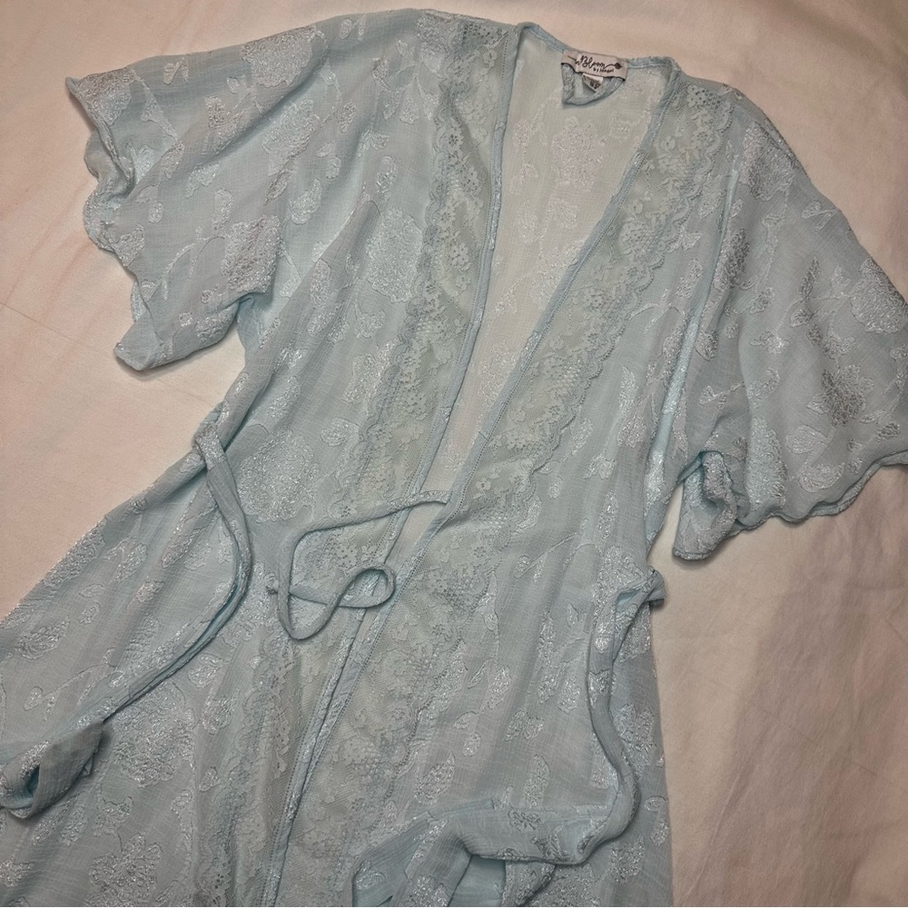 In Bloom by Jonquil Soft Blue Lace Robe - Picture 2 of 4